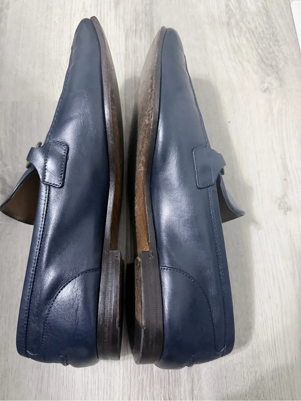 Gucci Jordaan Loafers Blue Leather Horse Bit Slip On 406994 Men 8 fits 10US Rare